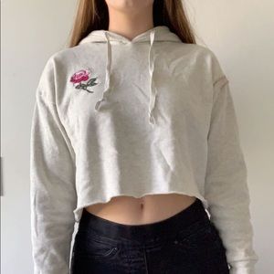 Embroidered Rose Cropped Hoodie